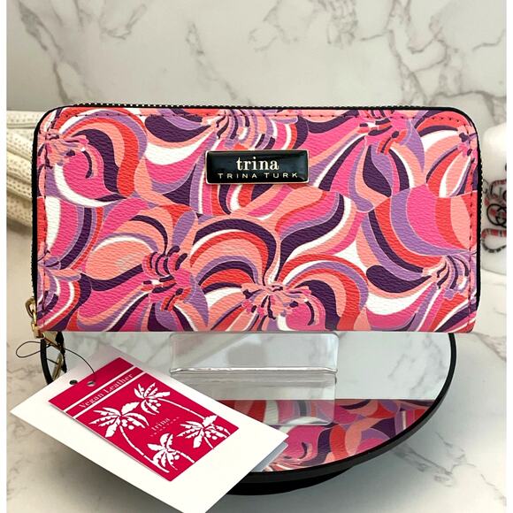 Trina Turk Handbags - Trina Turk Sea Anemone Large Zip Around Wallet‎ Boxed Pink Purple Floral NWT